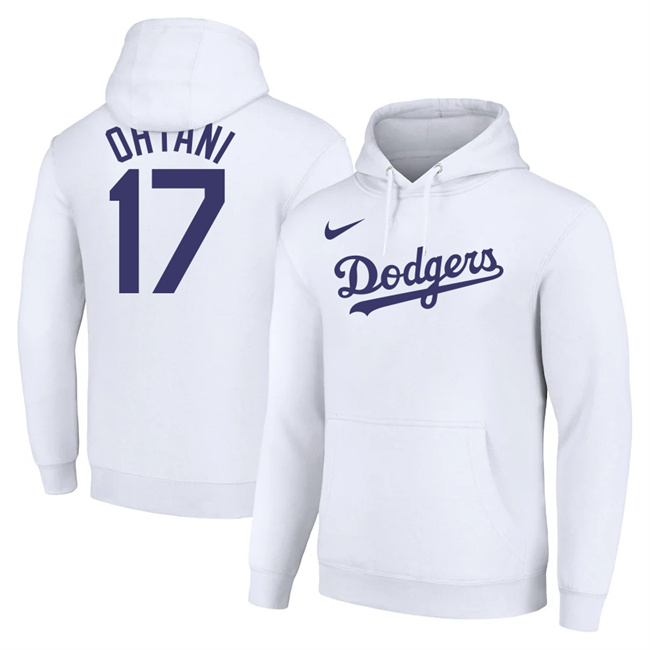 Los Angeles Dodgers #17 Shohei Ohtani White Name & Number Pullover Hoodie Los Angeles Dodgers #17 Shohei Ohtani White Name & Number Pullover Hoodie